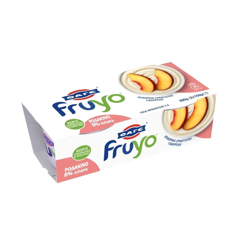 FRUYO Επιδόρπιο Στραγγιστού Γιαουρτιού 0% Ροδάκινο 2x150g