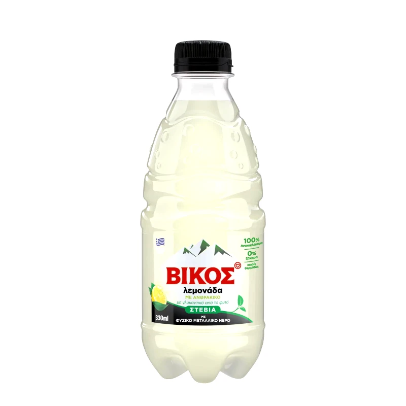 ΒΙΚΟΣ Λεμονάδα με Ανθρακικό Στέβια Φιάλη 330ml