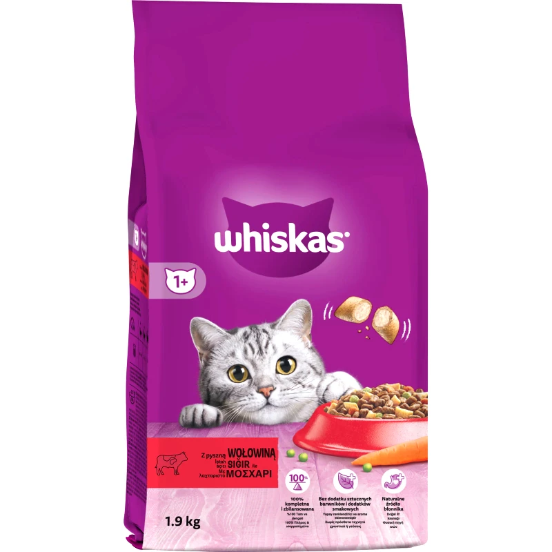 WHISKAS Γατοτροφή Κροκέτες Μοσχάρι 1.9Kg