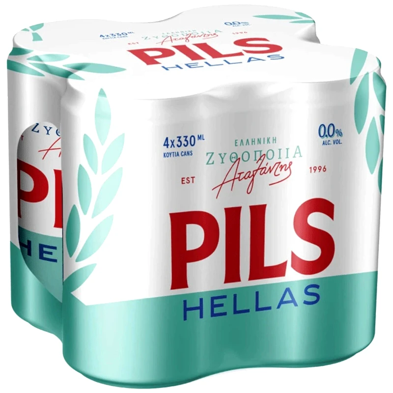 PILS HELLAS Μπύρα 0.0% Χωρίς Αλκοόλ Κουτί 4x330ml