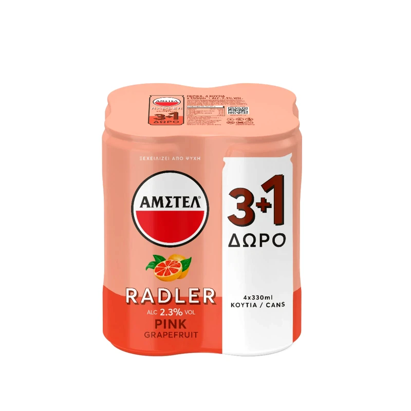 AMSTEL Μπύρα Radler Pink Grapefruit Κουτί 330ml 3+1 Δώρο