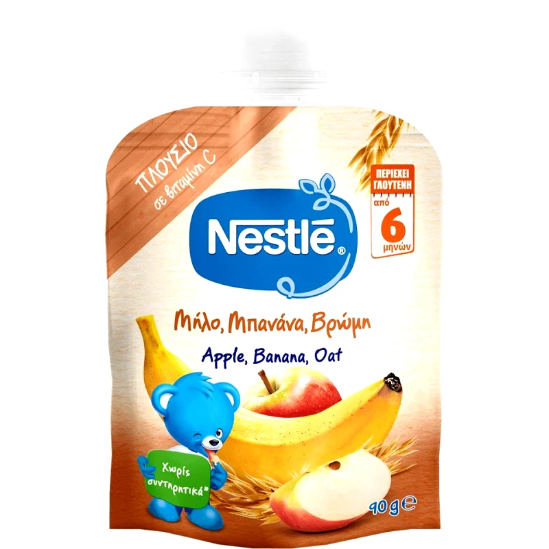 NESTLE Φρουτοπουρές Μήλο Μπανάνα Βρώμη 90gr