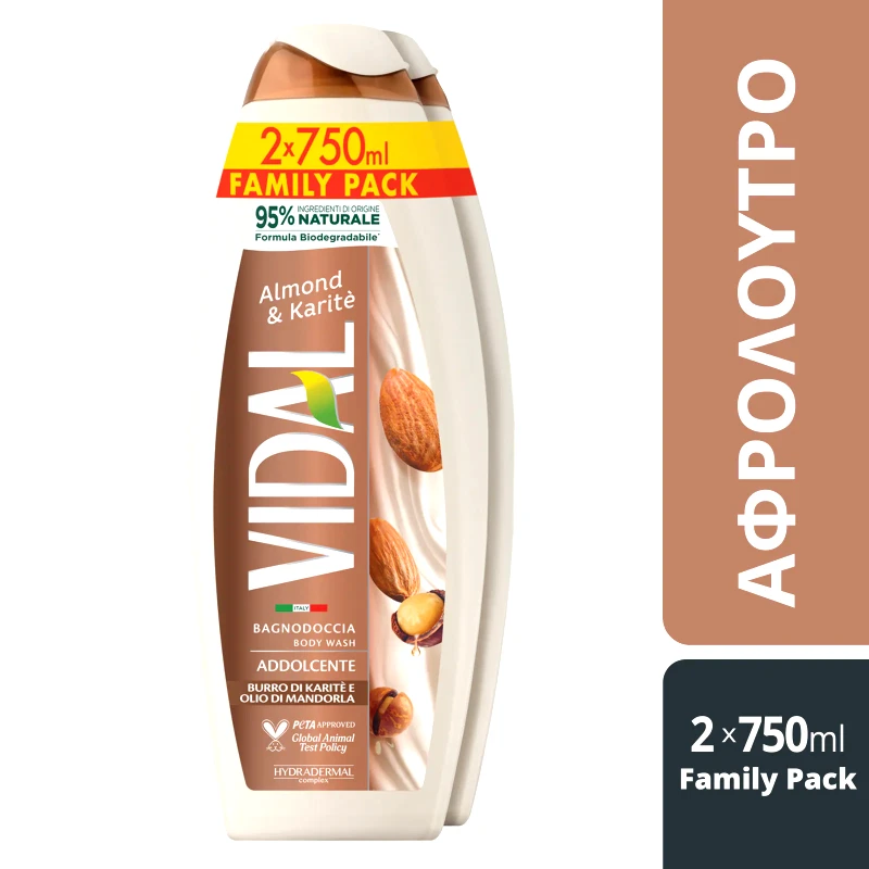 VIDAL Αφρόλουτρο Almond Carite 2x750ml