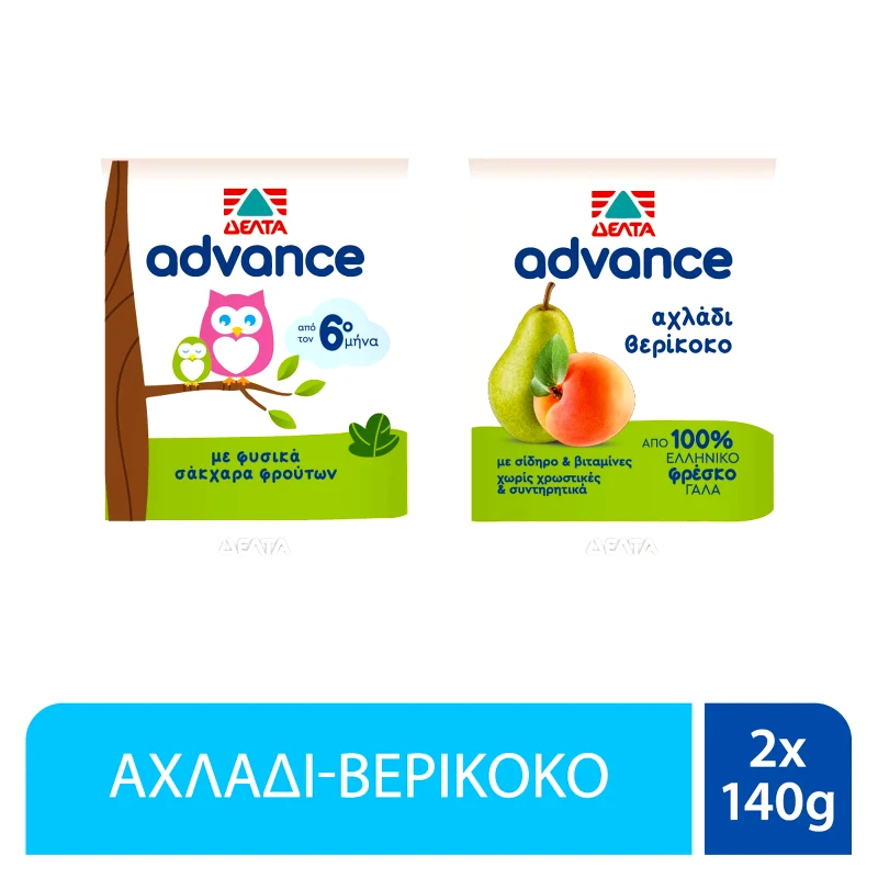 ADVANCE Επιδόρπιο Γιαουρτιού Αχλάδι Βερίκοκο 2x140g