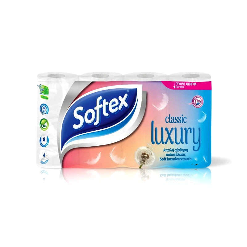 SOFTEX Χαρτί Υγείας Luxury Classic 4 Φύλλα 8 Ρολά 720g