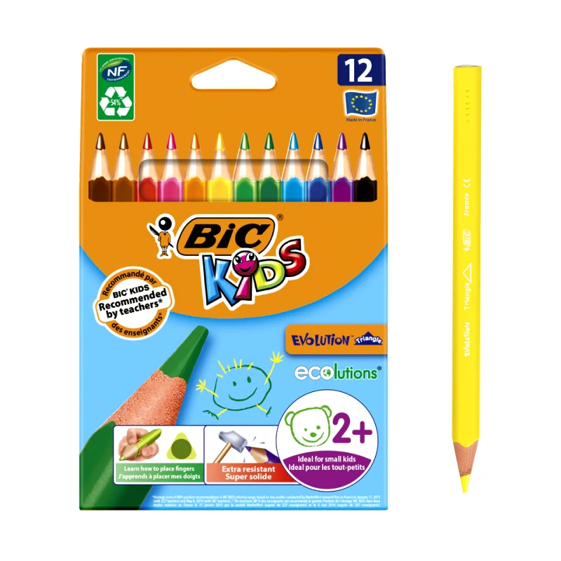BIC Ξυλομπογιές Πολύχρωμες Kids Evolution Triangle ECOlutions 12 Τεμάχια