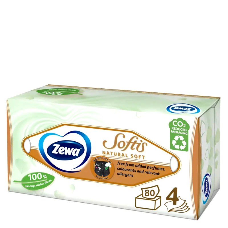 ZEWA Χαρτομάντηλα Επιτραπέζια Softis Natural Soft 4 Φύλλα 80 Τεμάχια