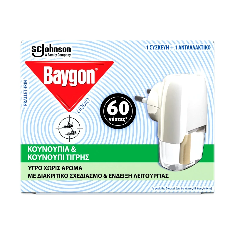 BAYGON Αντικουνουπικό Υγρό Σετ Συσκευή με Ανταλλακτικό 60 Νύχτες 1 Τεμάχιο
