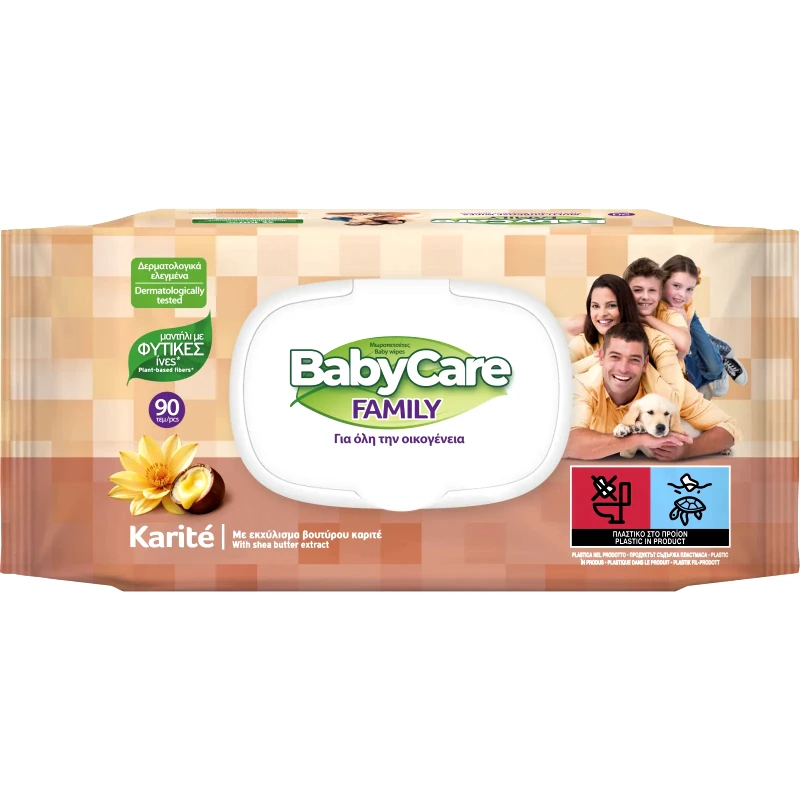 BABY CARE Μωρομάντηλα Family Karite 90 Τεμάχια