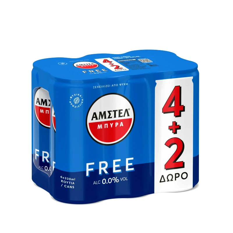 AMSTEL Μπύρα Free Χωρίς Αλκοόλ Κουτί 6x330ml 4+2 Δώρο