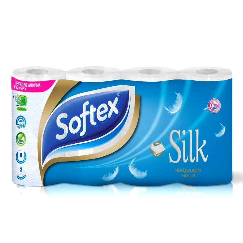 SOFTEX Χαρτί Υγείας Silk 3 Φύλλα 8 Ρολά 760g