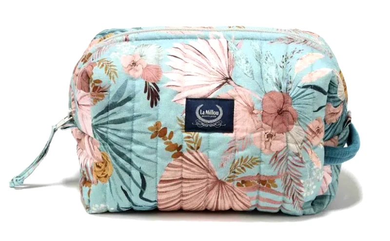 B2B Mollet Quilted Cosmetic Bag – Boho Palms – Deep Ocean
