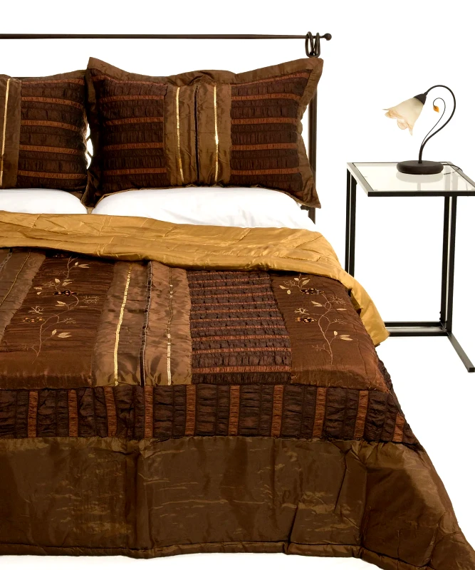 Silk Fashion Σετ Κουβερλί Υπέρδιπλο Silk Fashion 10506 Καφέ 220x240