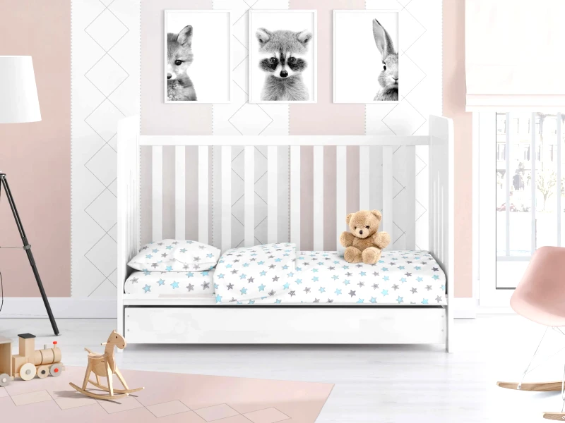 Dimcol Σετ Σεντόνια Κούνιας Dimcol Star 104 Sky Blue 120x160