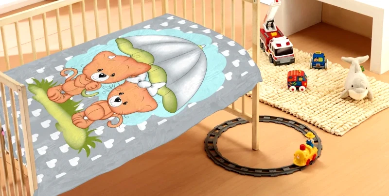 Dimcol Κουβέρτα Βελουτέ Κούνιας Dimcol Rainy Bears 07 Grey 110x140