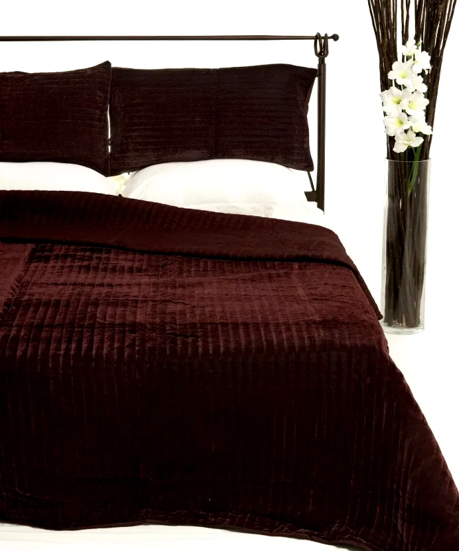 Silk Fashion Σετ Κουβερλί Υπέρδιπλο Silk Fashion Velvet Μελιτζανί 220x240