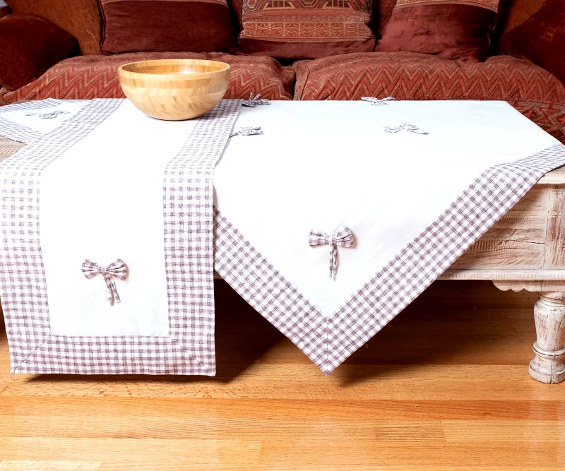 Silk Fashion Τραπεζομάντηλο Silk Fashion Bow Ivory/Μωβ 140x140