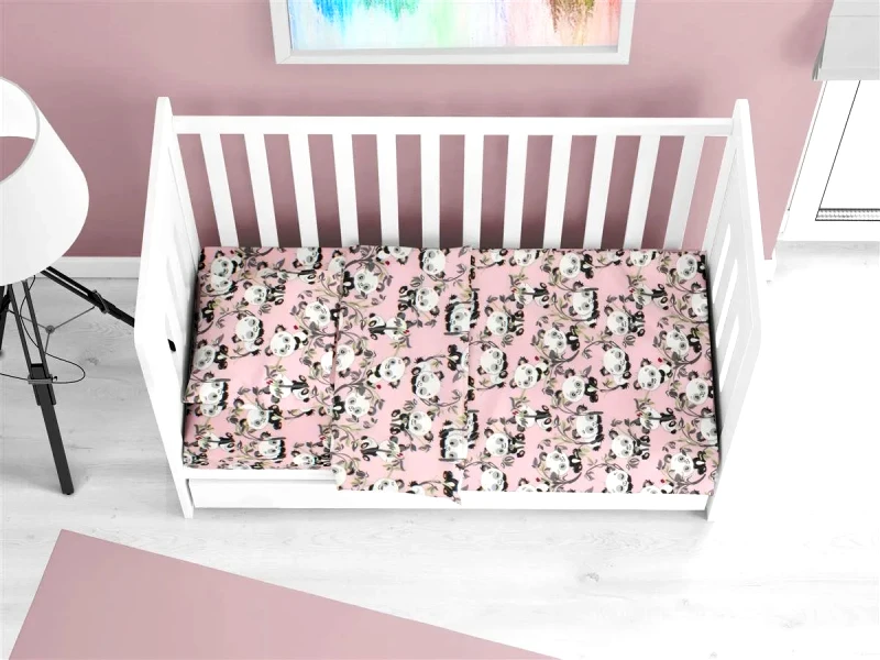 Dimcol Σεντόνι Κούνιας Φανελένιο με Λάστιχο Dimcol Panda Bear 97 Pink 70x140+15