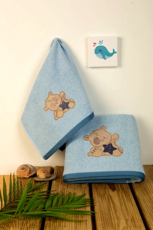 Dimcol Σετ Βρεφικές Πετσέτες 2 Τεμαχίων Dimcol Star Bear 151 Σιέλ 30x50 και 70x140