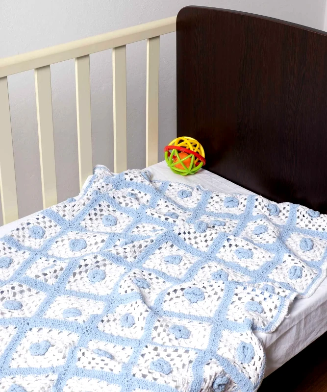 Silk Fashion Βρεφική Κουβέρτα Πλεκτή Silk Fashion Σιέλ/Λευκό 100x150