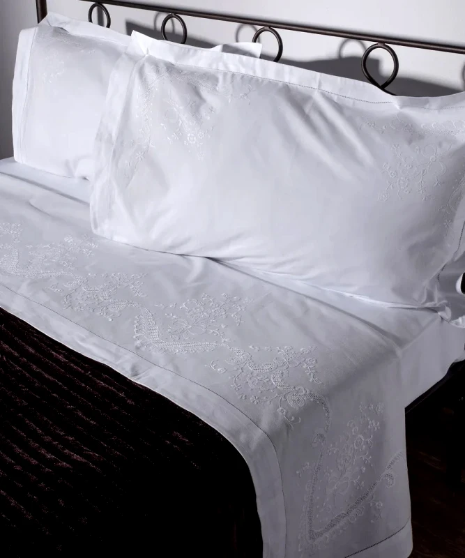 Silk Fashion Σετ Σεντόνια Χειροποίητα Υπέρδιπλα 4 Τεμαχίων Silk Fashion 2468 Λευκό 225x270