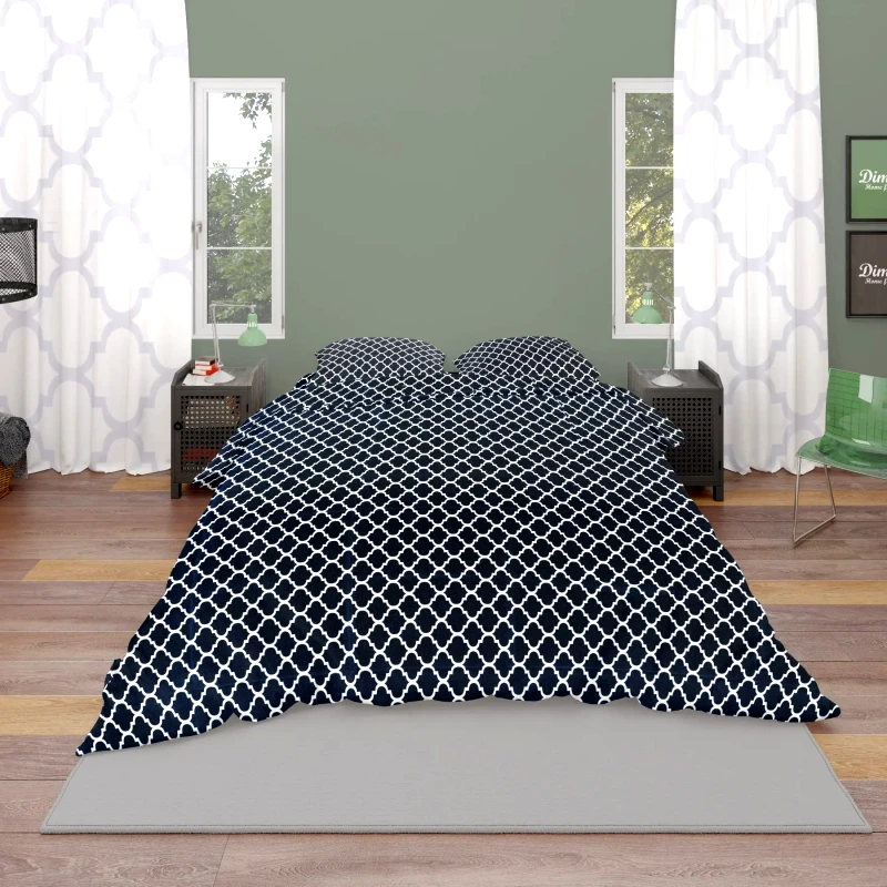 Dimcol Σετ Σεντόνια Υπέρδιπλα 4 Τεμαχίων Dimcol Windows 175 Dark Blue-White 220x240
