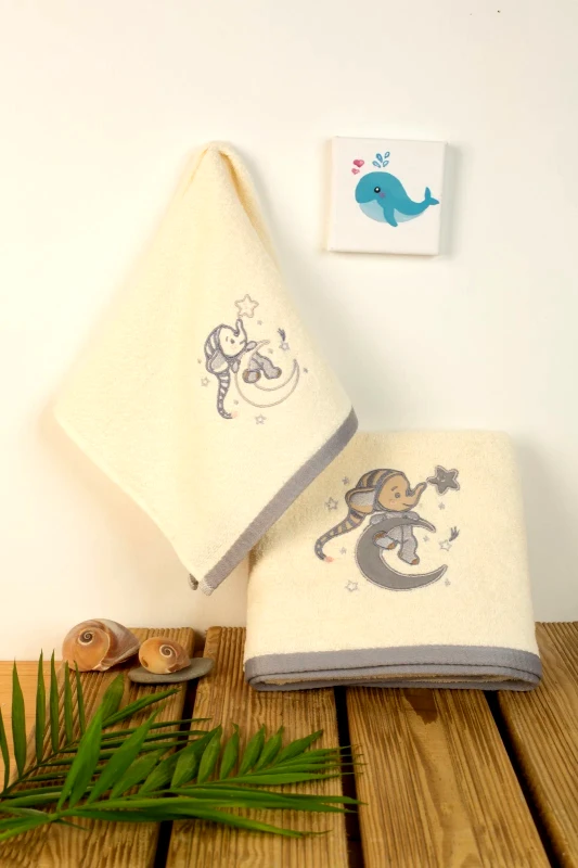 Dimcol Σετ Βρεφικές Πετσέτες 2 Τεμαχίων Dimcol Dreaming Elephant 169 Εκρού 30x50 και 70x140