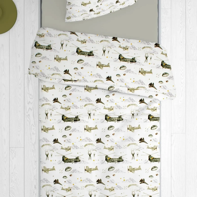 Dimcol Παιδική Παπλωματοθήκη Μονή Dimcol Airforce 196 White-Khaki 160x240