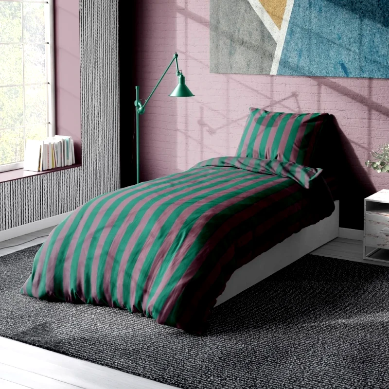 Dimcol Σετ Σεντόνια Μονά 3 Τεμαχίων Dimcol Stripes 156 Green-Antique Pink 160x240