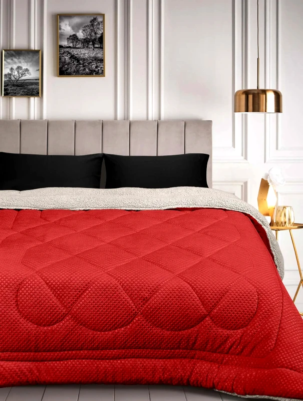 MADI Κουβερτοπάπλωμα Υπέρδιπλο με Γούνα Sherpa Madi Polar Red/Beige 220x240