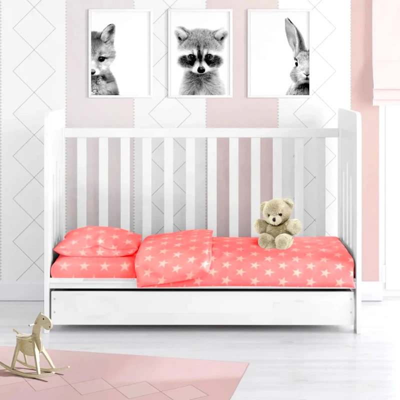 Dimcol Σετ Σεντόνια Κούνιας 3 Τεμαχίων Dimcol Star 34 Coral 120x160