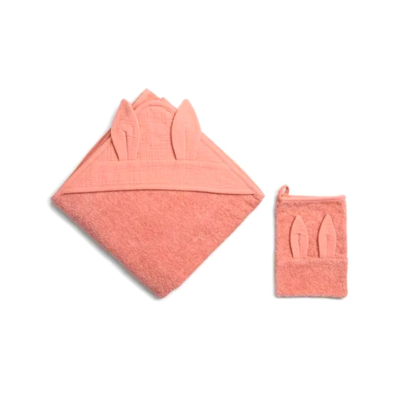FUNNA BABY Σετ Βρεφική Κάπα και Γάντι Μπάνιου Funna Baby Coral Pink 90x90
