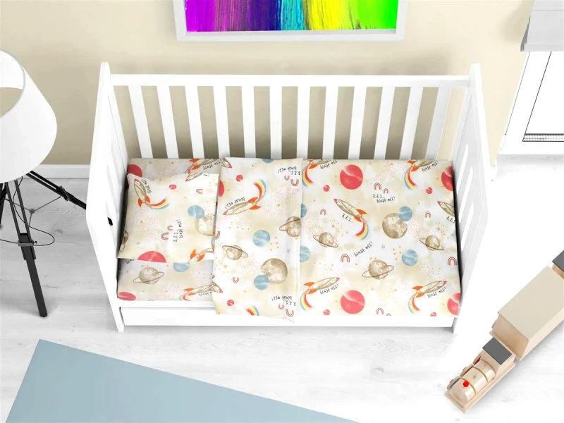 Dimcol Σεντόνια Εμπριμέ Σετ 3 τεμ bebe Spaceship 186 120x160 Beige