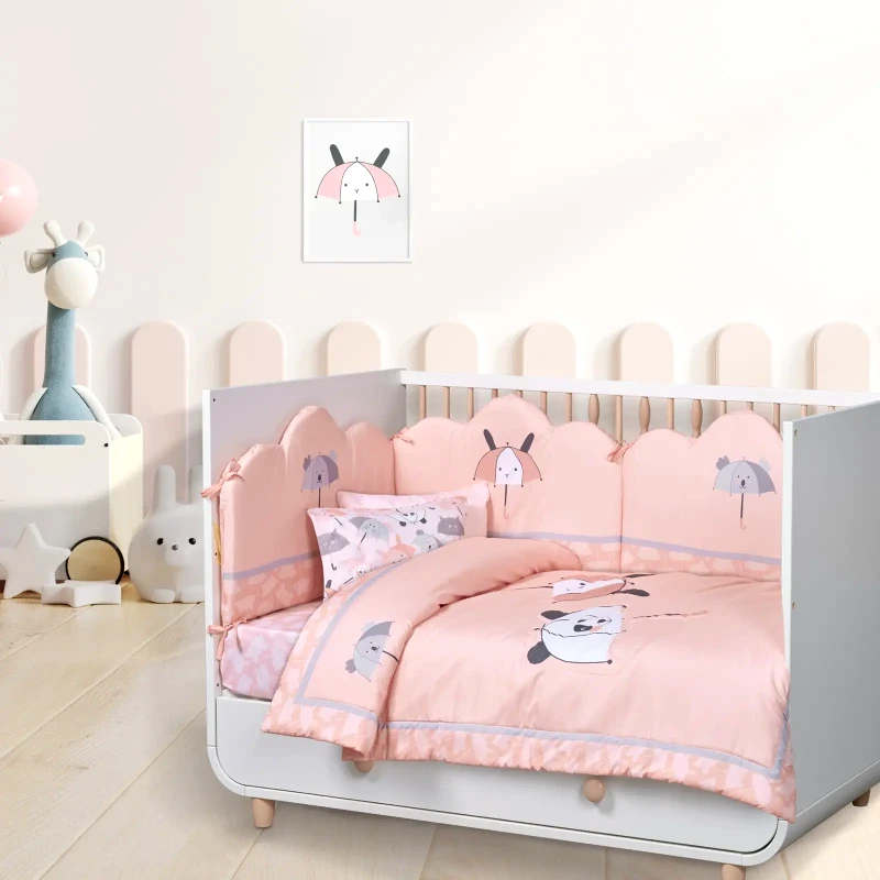 DAS BABY Πάντα Κούνιας Das Baby Fun Digital Print 4878 Γκρι- Λευκό- Ροζ 45x195