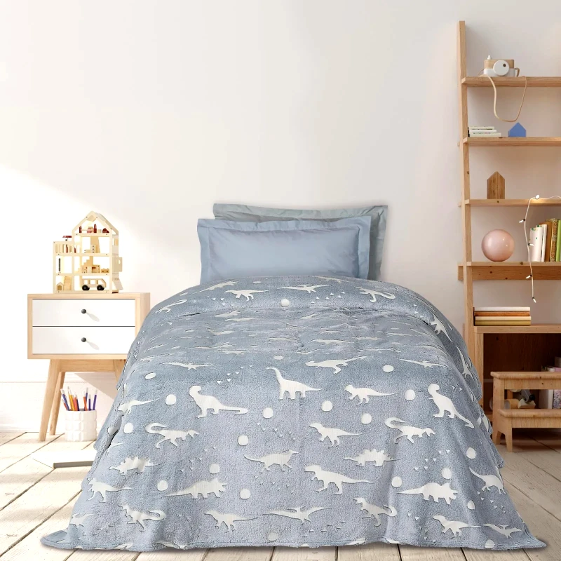 DAS KIDS Παιδική Κουβέρτα Fleece Μονή Φωσφοριζέ Das Home 4900 Grey-White 160x220