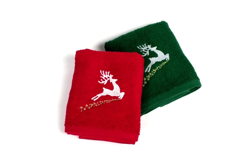 Dimcol Χριστουγεννιάτικο Σετ Πετσέτες 2 τεμ Dimcol Rudolph Κόκκινο-Πράσινο