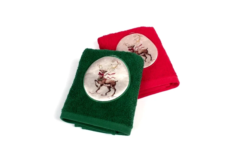Dimcol Χριστουγεννιάτικο Σετ Πετσέτες 2 τεμ Dimcol Τάρανδος Κόκκινο-Πράσινο