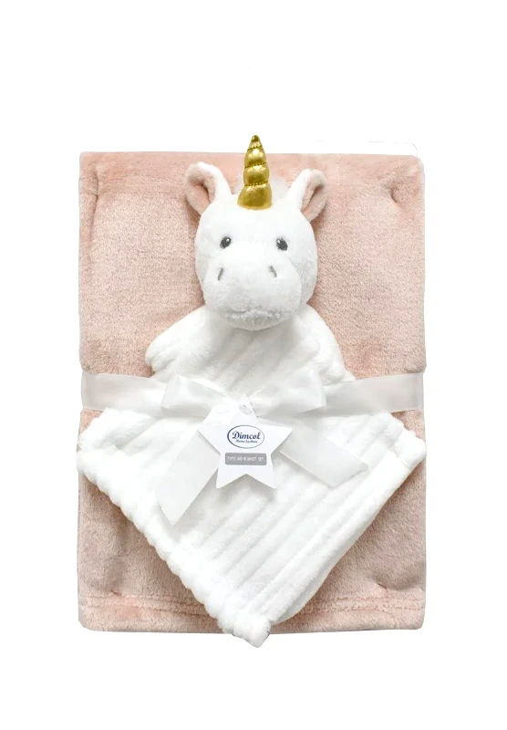 Dimcol Νάνι-Πανάκι Παρηγοριάς Dimcol σετ 2 τεμ- Unicorn 06 33x33 & Κουβέρτα Αγκαλιάς Coral Fleece 75x100 cm White-Pink