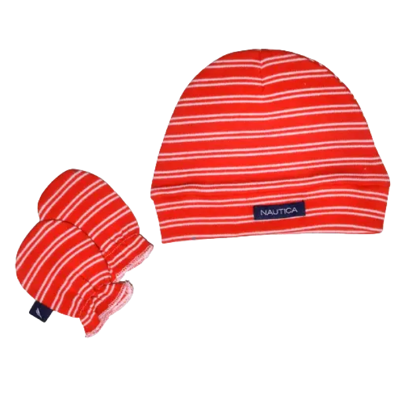Nautica Σετ Σκουφάκι & Ζεύγος Γαντάκια Nautica des. 20 Κόκκινο με Λευκή Ρίγα