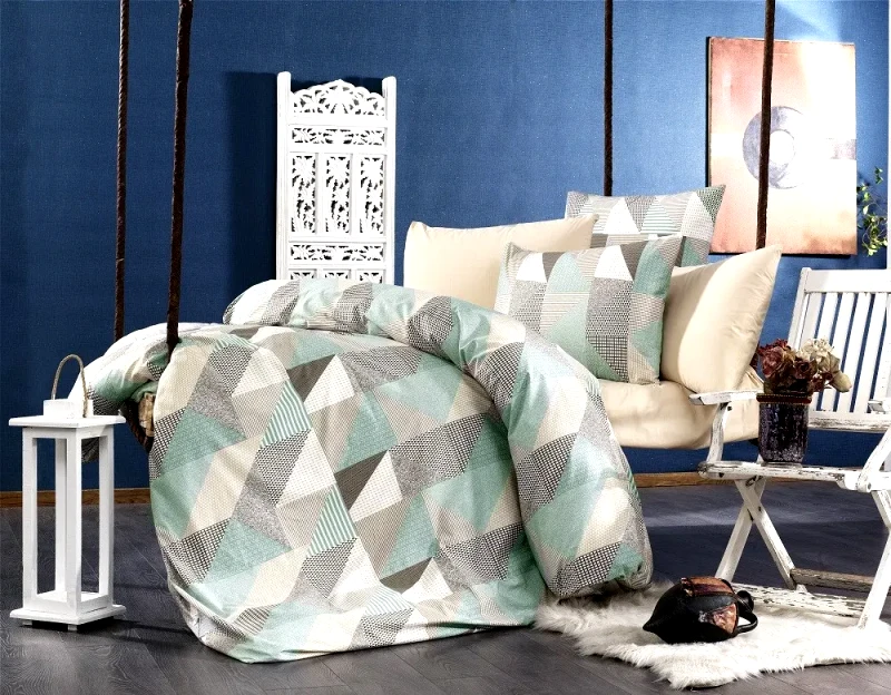 Dimcol Σετ Σεντόνια Υπέρδιπλα 4 Τεμαχίων Dimcol Geometrical 330 Green-Beige 220x240