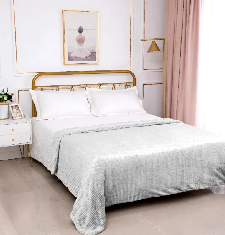Silk Fashion Κουβέρτα με Sherpa Υπέρδιπλη Silk Fashion Damask Light Grey 220x240