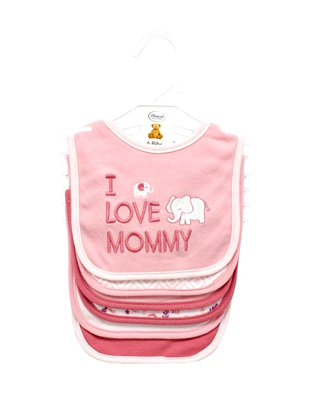 Dimcol Σαλιάρα Interlock & Επένδυση Terry με Velcro Dimcol Σετ 6 Τεμ- Elephant 22 30x20 Pink