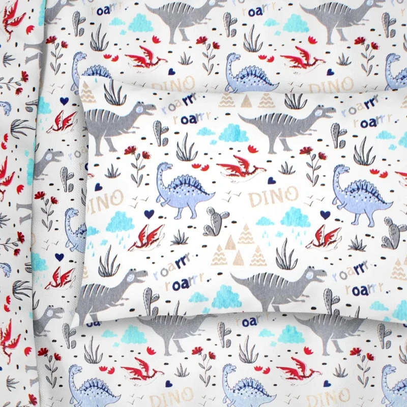 Dimcol Βρεφική Μαξιλαροθήκη Dimcol Dino 309 White-Blue 35x45