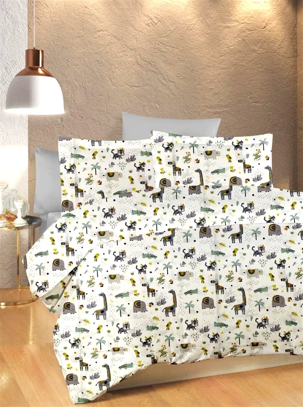 Dimcol Σετ Σεντόνια Κούνιας 3 Τεμαχίων Dimcol Zoo 557 120X160 White-Grey 100% Cotton