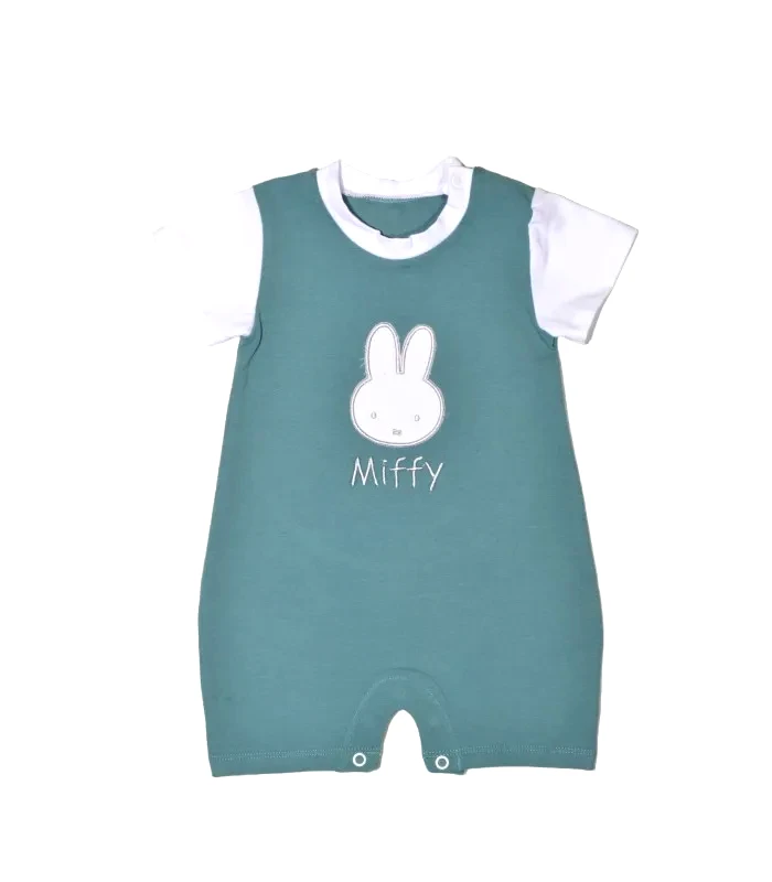 Baby Oliver Miffy Des.18 Φορμάκι Καλοκαιρινό Μέντα Σκούρο Με Κέντημα 9-12 Mηνών/74 Cm
