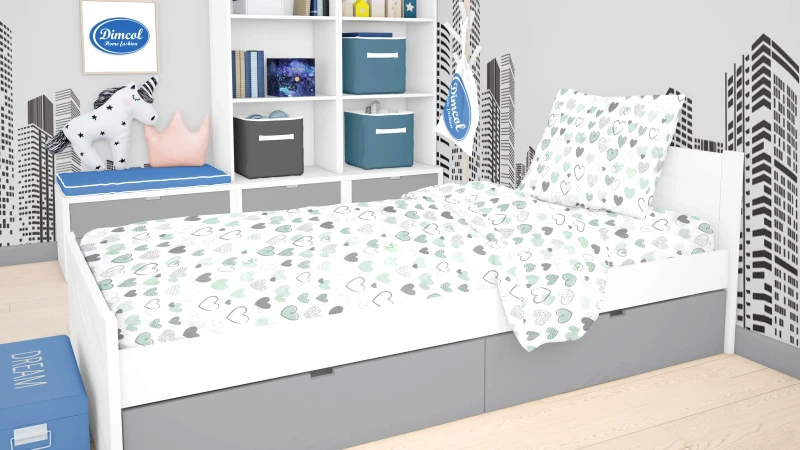 Dimcol Μαξιλαροθήκη Dimcol Hearts 10 Green 50x70
