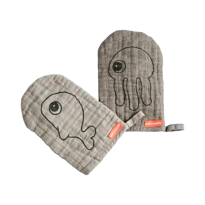 Done By Deer Σετ Γάντια Πλυσίματος 2 Τεμαχίων Done by Deer Sea Friends Grey BR75076