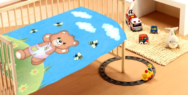 Dimcol Κουβέρτα Βελουτέ Κούνιας Dimcol Teddy Bear 01 Sky Blue 110x140