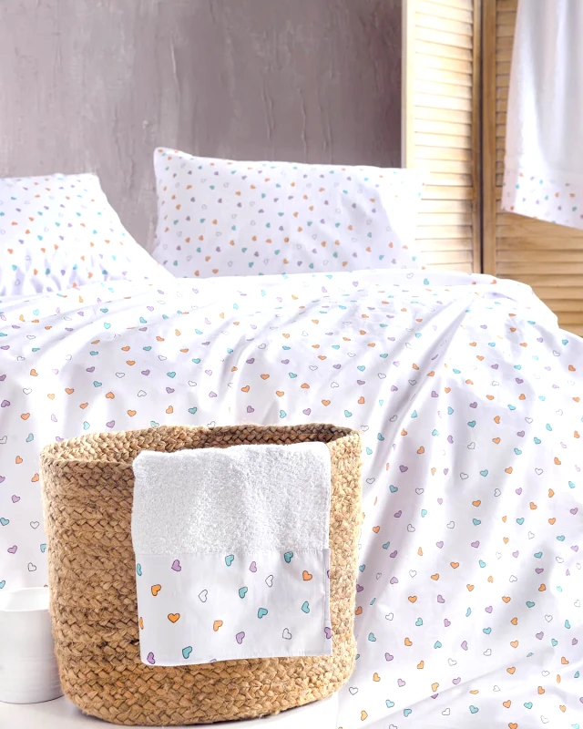 Rythmos Σετ Παπλωματοθήκη Υπέρδιπλη 3 Τεμαχίων Rythmos Tiny Heart Λευκό 220x250