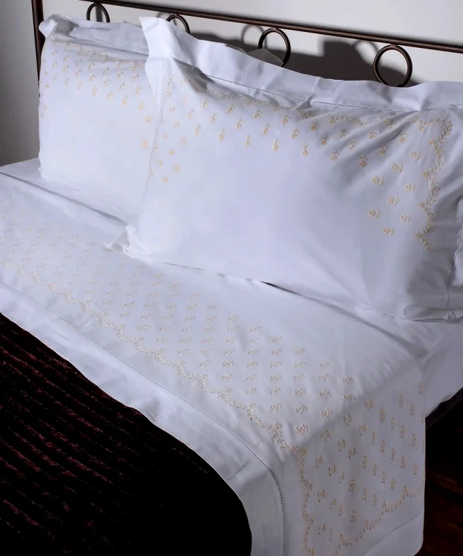 Silk Fashion Σετ Σεντόνια Χειροποίητα Ημίδιπλα 3 Τεμαχίων Silk Fashion 2806B Λευκό Κίτρινο 180x270